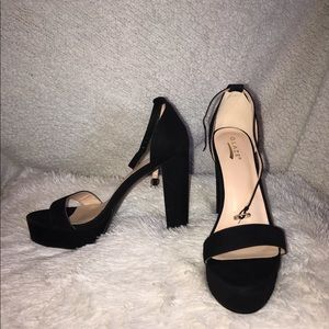 black strapped suede high heels